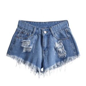 Amazon Raw Edge Distressed Blue Denim Shorts Size Small